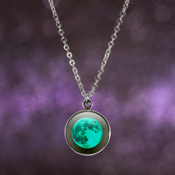 thumbnail image 2 of New Glow In The Dark Moon Crescent Necklace - Stainless Steel Chain & Pendant 2 of 9